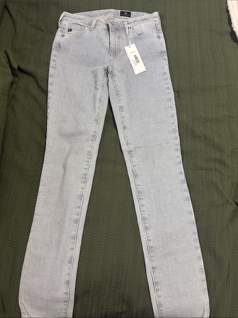 Ag Adriano Goldschmied Skinny Pinstripe Jeans in Light Blue and White